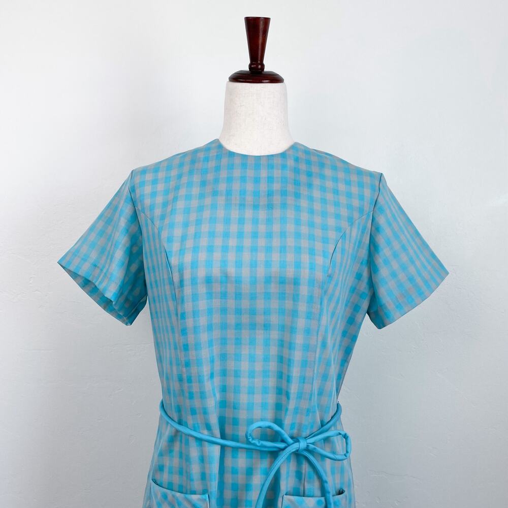 Vintage 1950's Glenbrooke Summer Blue Gingham Short Sleeve A-Line Dress MEDIUM - Picture 2 of 10